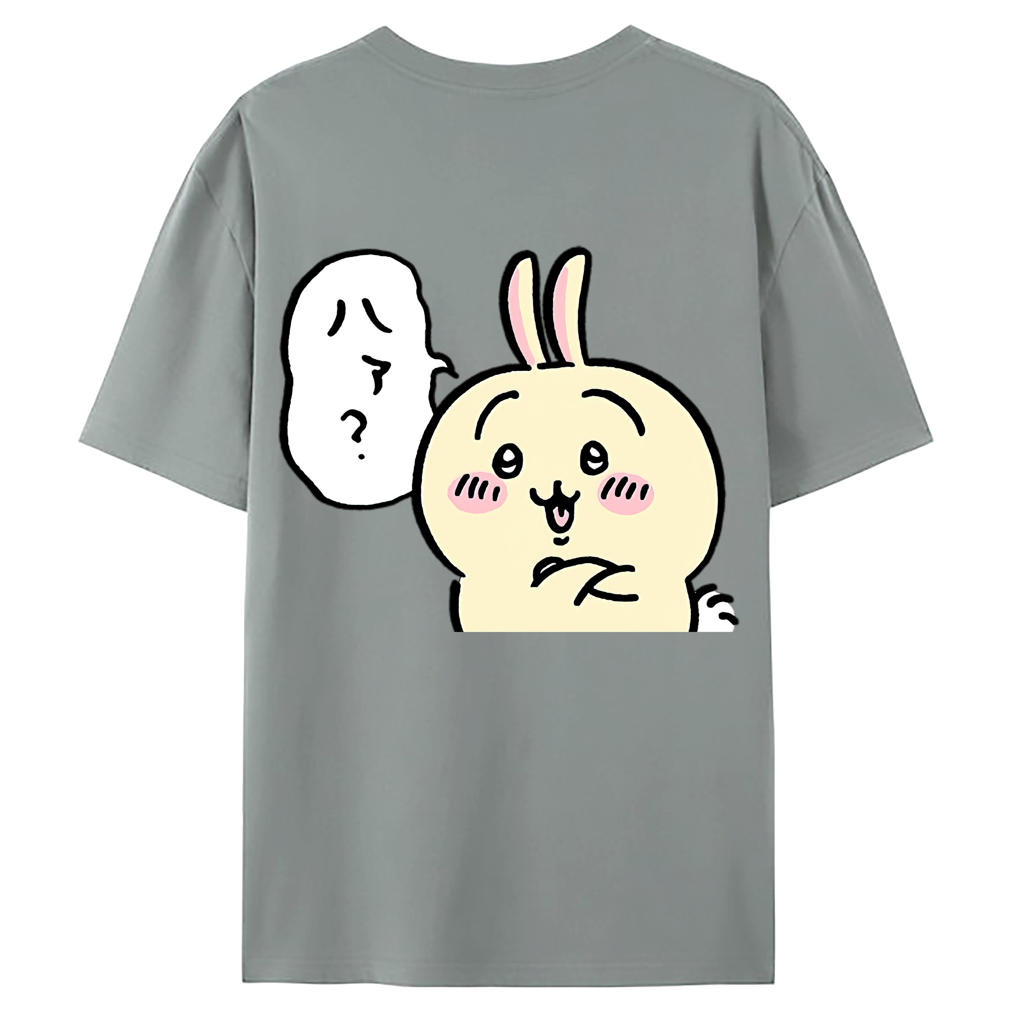 （画像用） ちいかわ うさぎ Chii-kawa usagi 綿100％ メンズ半袖Tシャツ（バックプリント） 通気性